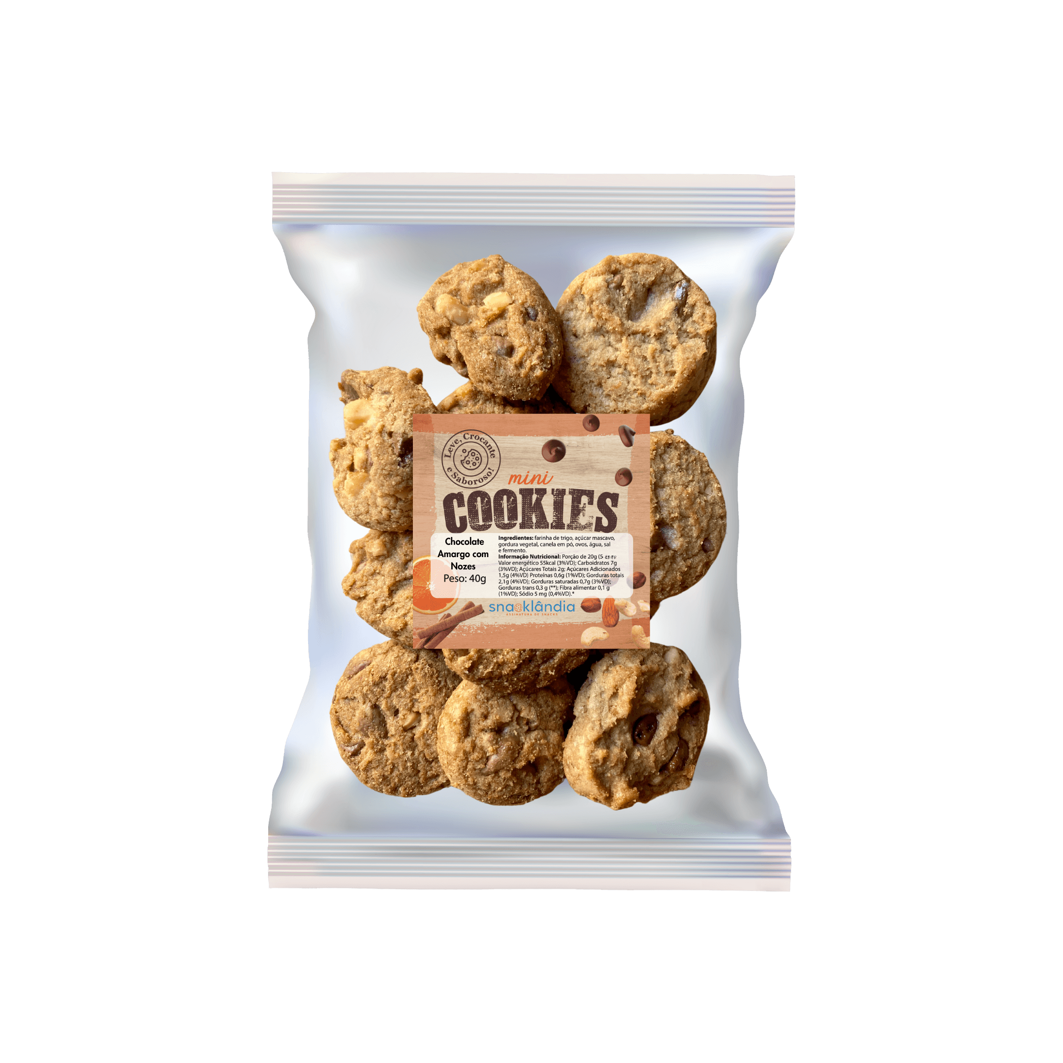クッキー　0808 Cookie de Chocolate Amargo com Nozes – Snacklândia
